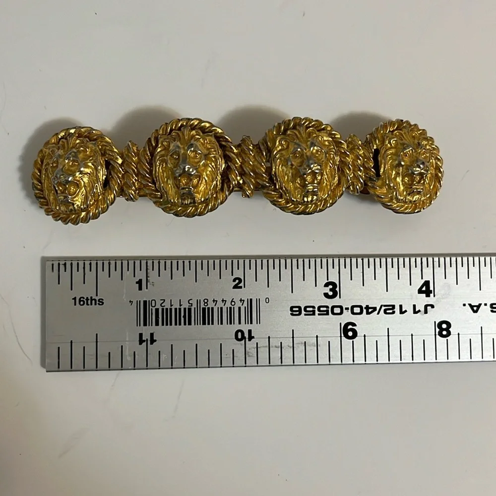 Vintage hair clip gold tone lion face design made in France use for thick hair